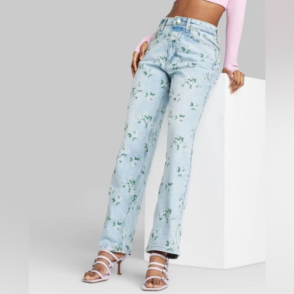 Wild Fable 90s relaxed straight floral print denim jeans - Picture 1 of 9